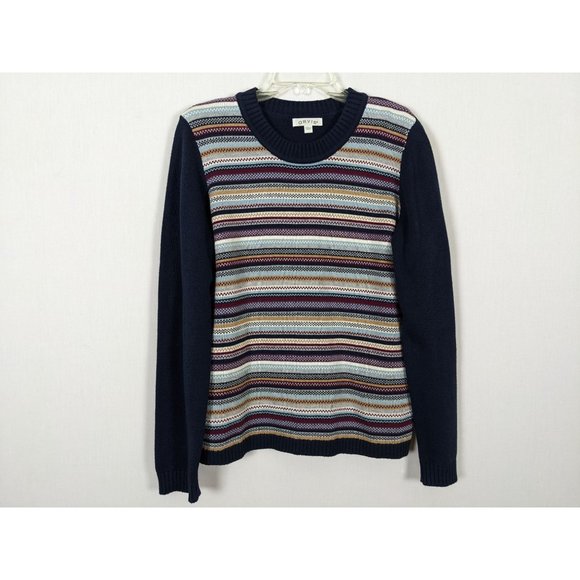 Orvis long sleeve blue with multi colored stripes and shoulder pads women sz L - Picture 5 of 9